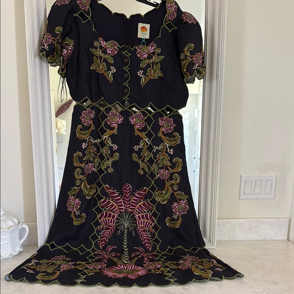 FARM Rio Black Maxi Dress with Pink and Green Embroidery - Picture 4 of 12